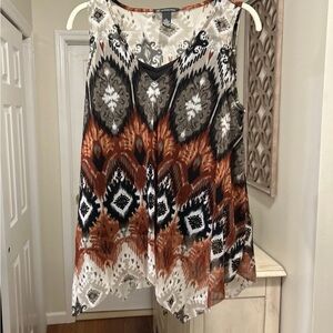 INC International Concepts Patterned Sleeveless Top - Black, Brown, White